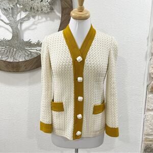 Vintage Cisa Italian Wool Textured Cardigan Sweater Ivory Mustard 8
